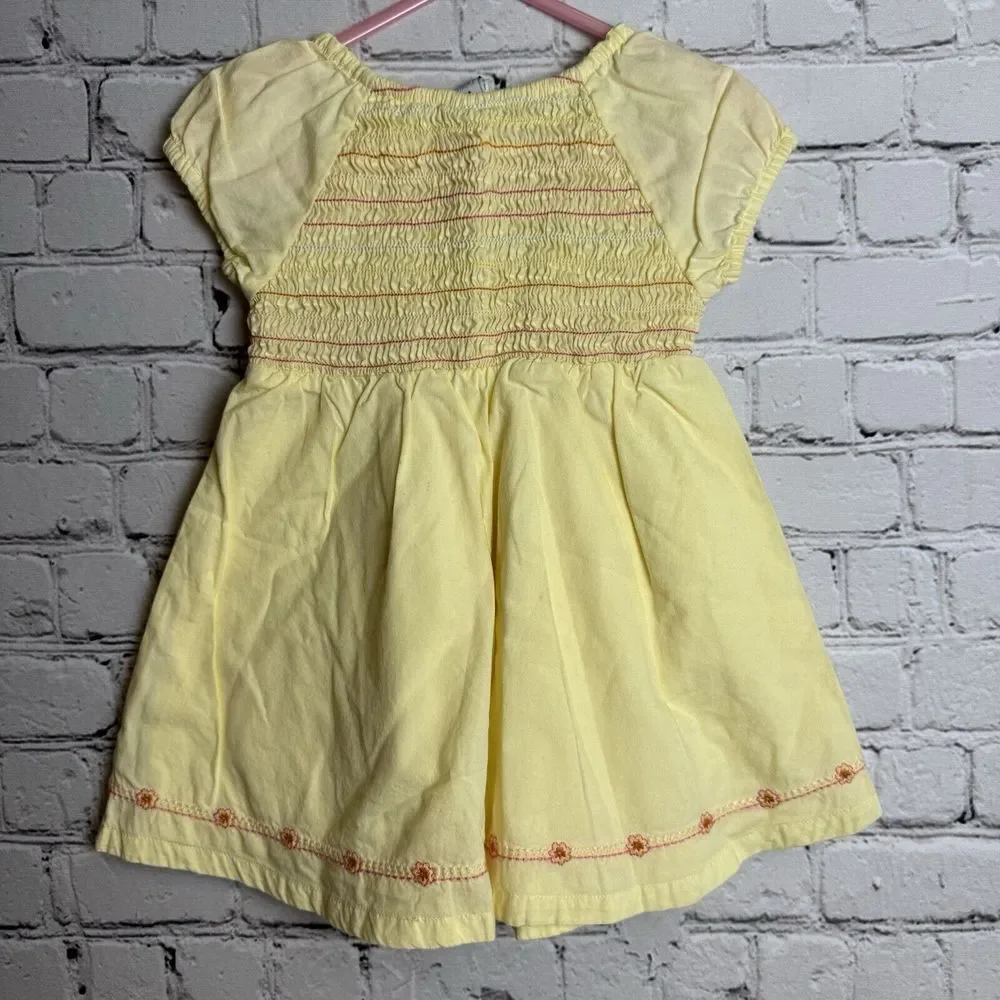 Baby Gap Yellow Ruffles Dress Fully Lined Cotton Embroidered Hem Sz 12-18 Months